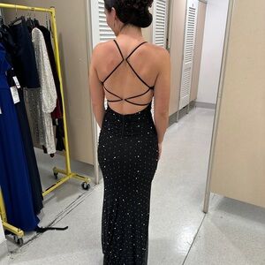Black Pearl and Gem Studded Floor Length Dress